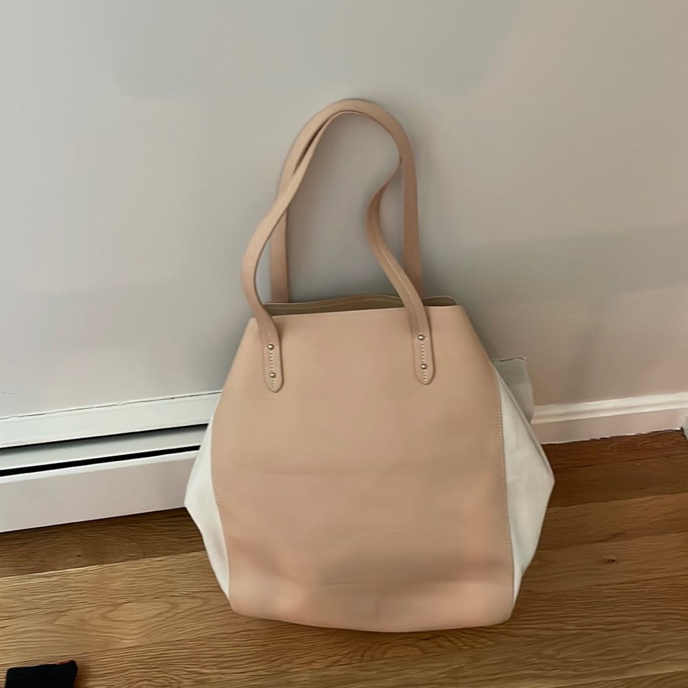 Vegan leather and canvas tote